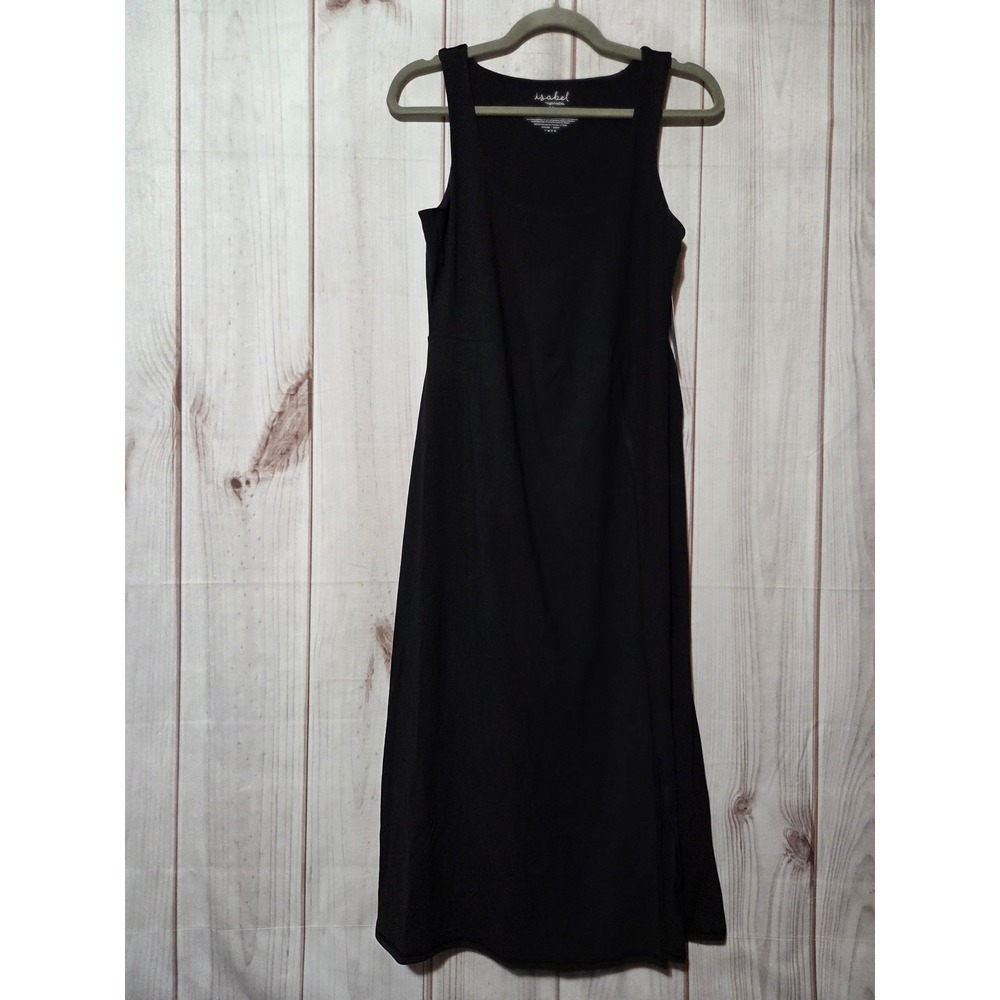 Isabel by Ingrid & Isabel Maternity Black Midi Tank Dress Shelf Bra Side Slit M